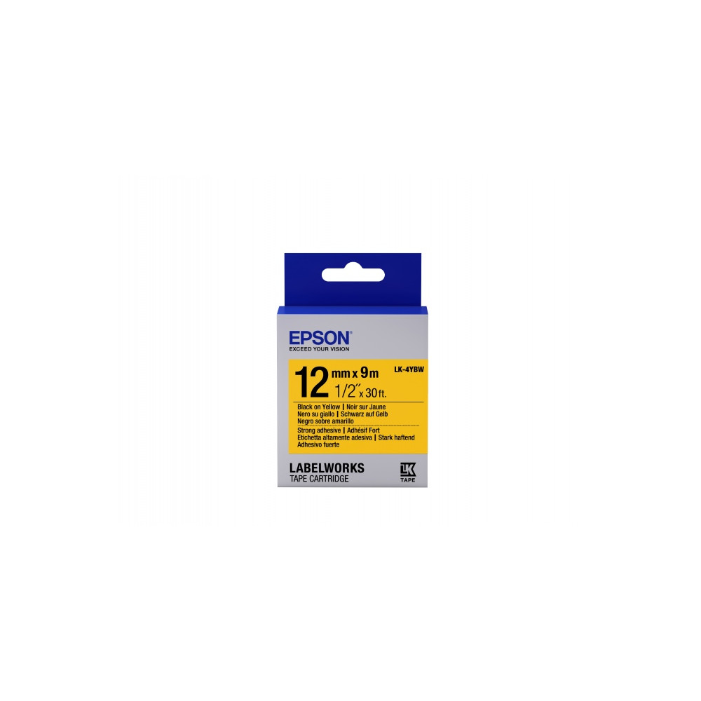 Epson LK-4YBW (C53S654014) Ženklinimo juostos kasetė, Strong Adhesive, Black on Yellow (12mm, 9m)