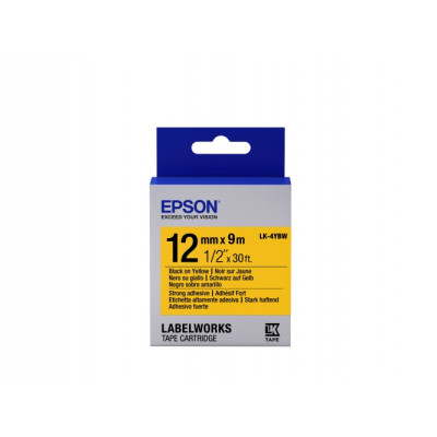 Epson LK-4YBW (C53S654014) Ženklinimo juostos kasetė, Strong Adhesive, Black on Yellow (12mm, 9m)