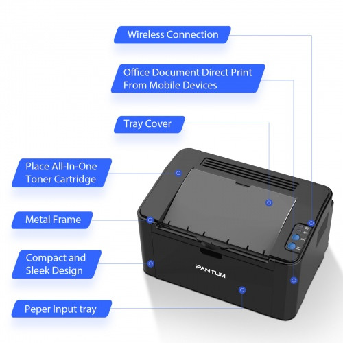 Spausdintuvas lazerinis Pantum P2500W, juodai baltas, A4, Wi-Fi