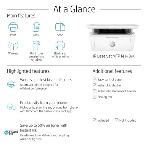 HP LaserJet M140w Spausdintuvas lazerinis nespalvotas MFP A4 20 ppm USB Wi-Fi Bluetooth