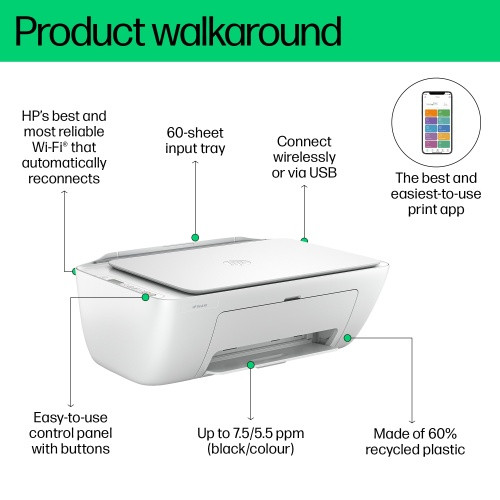 HP DeskJet 2810e All-in-One Spausdintuvas rašalinis spalvotas MFP A4 7.5 ppm USB Wi-Fi