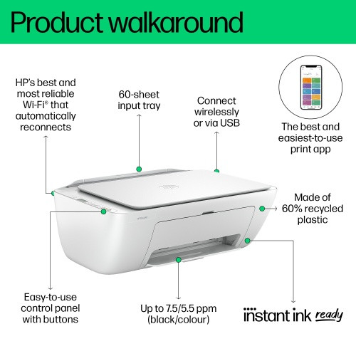 HP DeskJet 2810e All-in-One Spausdintuvas rašalinis spalvotas MFP A4 7.5 ppm USB Wi-Fi